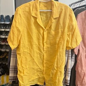 Lucky Brand Men's Casual Yellow Button Down Camp Shirt